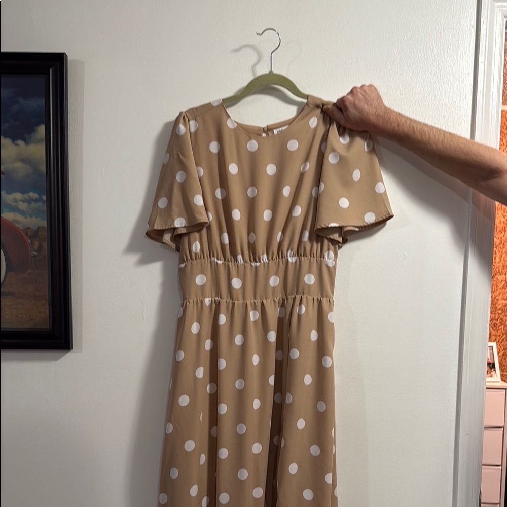 Tinsel Tan Flutter Sleeve Midi Sundress
